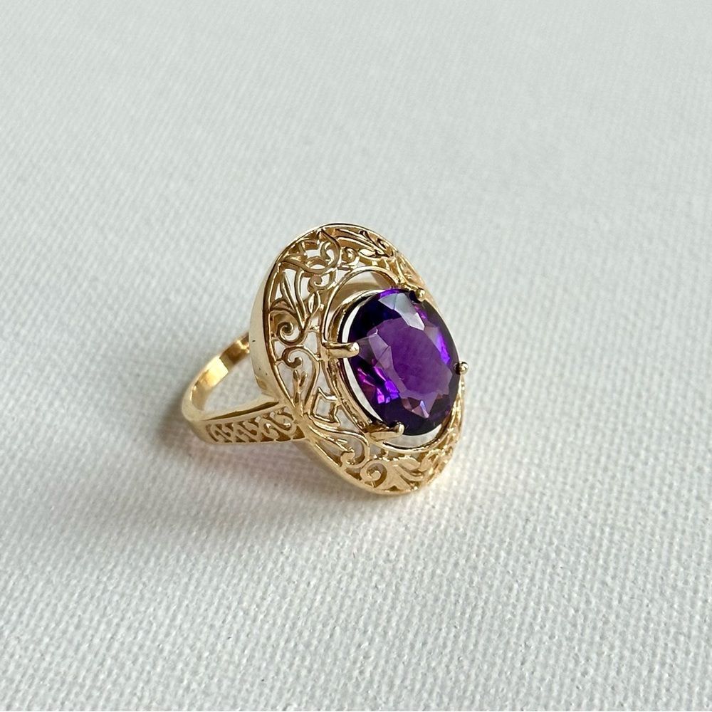 14K gold filigree amethyst cocktail ring vintage inspired